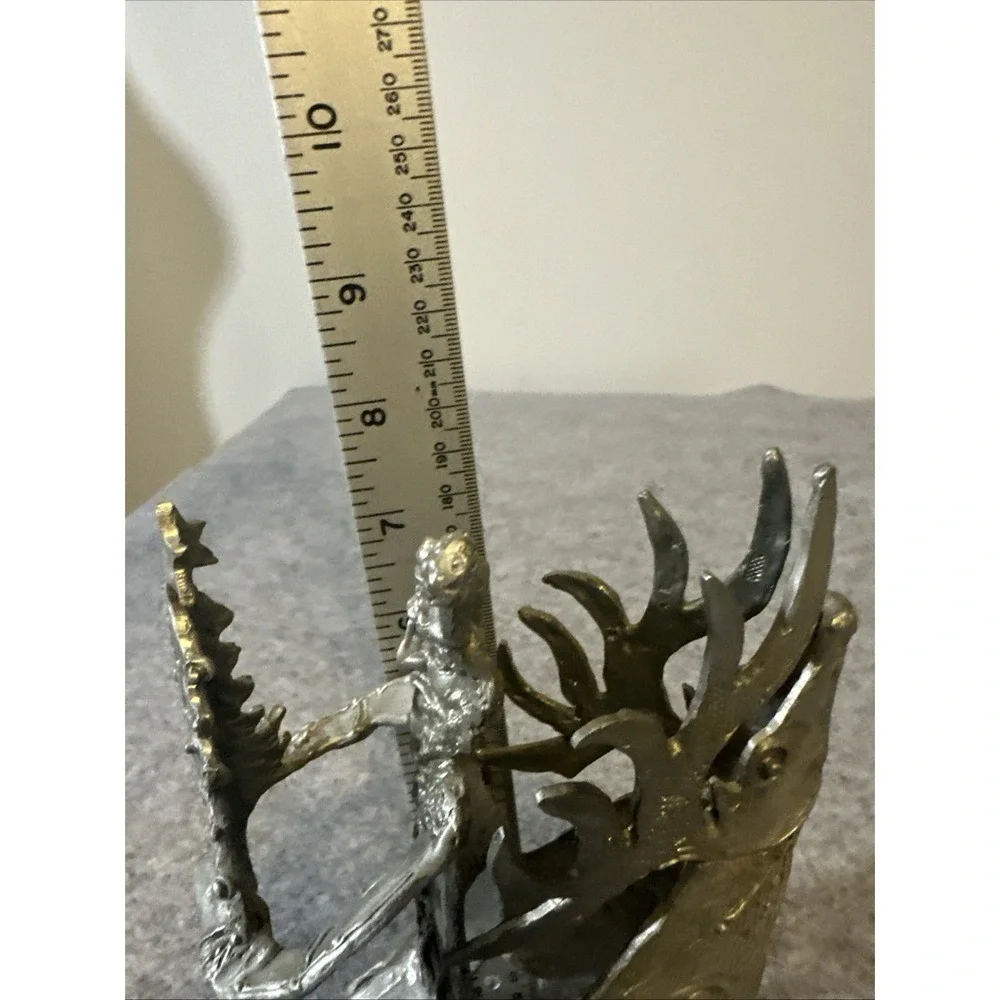 Pewter Santa with Deer and Tree By Don Drumm Home Decor Retired Signed